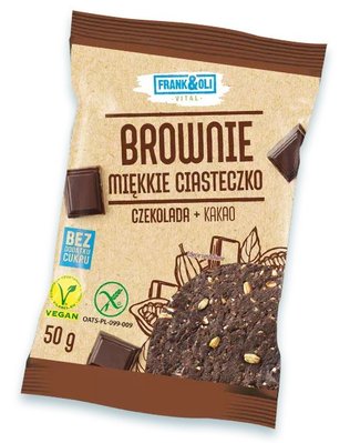 Печиво веганське Frank&Oli брауні шоколад-какао, без глютену та цукру, 50 г, 24 уп/ящ 2129901905 фото