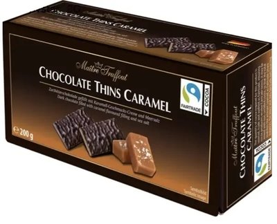 Шоколадні цукерки Maitre Truffout Chocolate Thins Caramel з кармеллю, 200 г, 16 шт/ящ 1702652480 фото